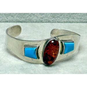 Desert Rose Trading DRT Sterling Silver Amber Turquoise Cuff Bracelet Jay King